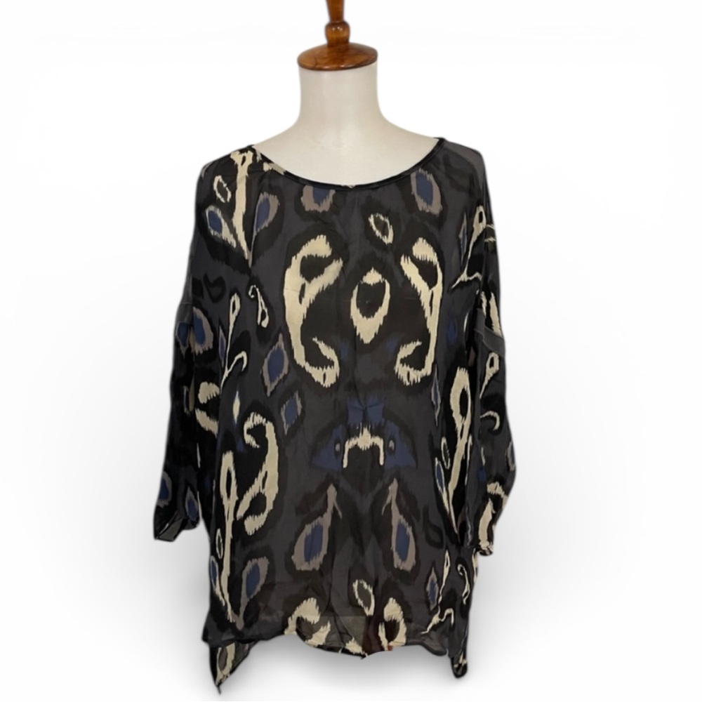 Rag & Bone Mithi‎ Silk Sheer Crew Neck Drop 3/4  Sleeve Tunic